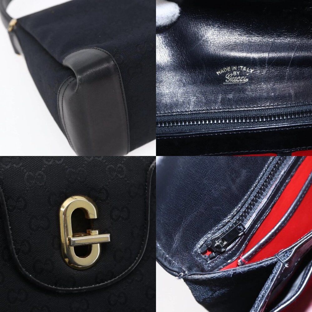 GUCCI GG Canvas Shoulder Bag Black Gold Auth 147856 - Picture 14 of 15